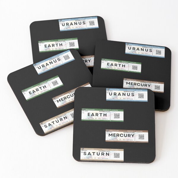 Item preview, Four space tickets to Uranus, Earth, Mercury and Saturn designed and sold by Trishirt.