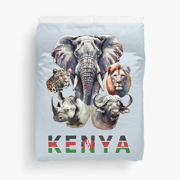 Kenya Big 5 Watercolor in Line and Wash for Kenya Fans Duvet Cover
