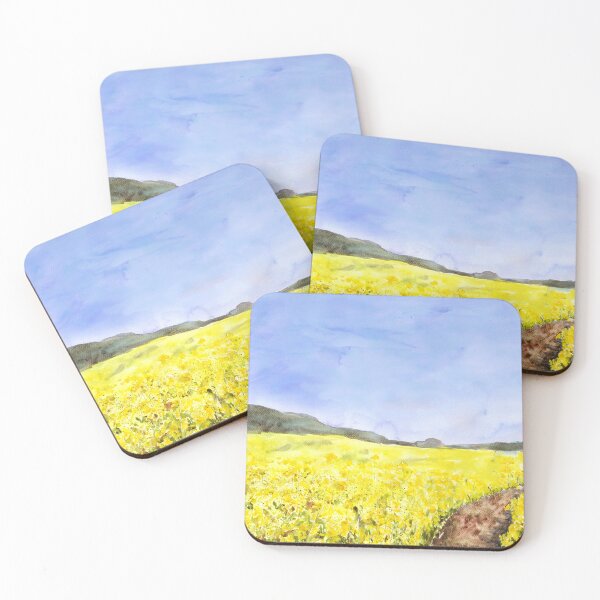 Item preview, golden yellow  rapeseed flower field watercolor hand painted  designed and sold by ColorandColor.