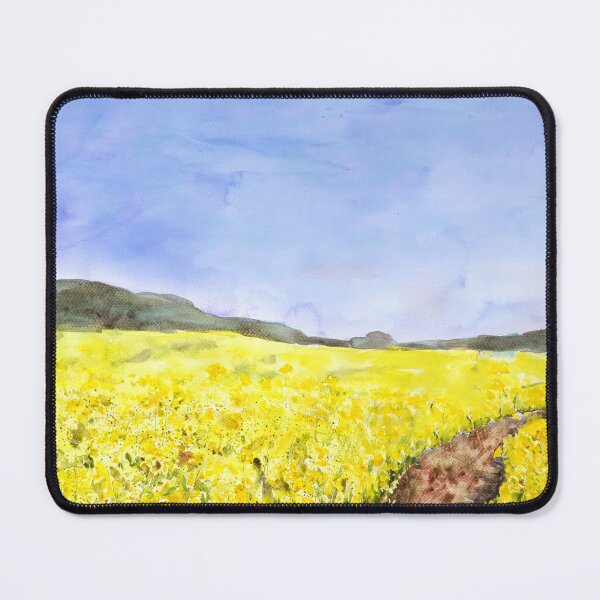 Item preview, golden yellow rapeseed flower field watercolor hand painted designed and sold by ColorandColor.