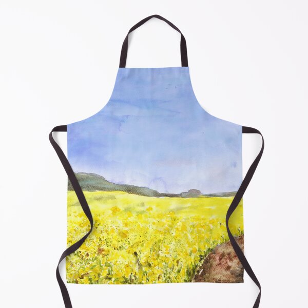 Item preview, golden yellow rapeseed flower field watercolor hand painted designed and sold by ColorandColor.
