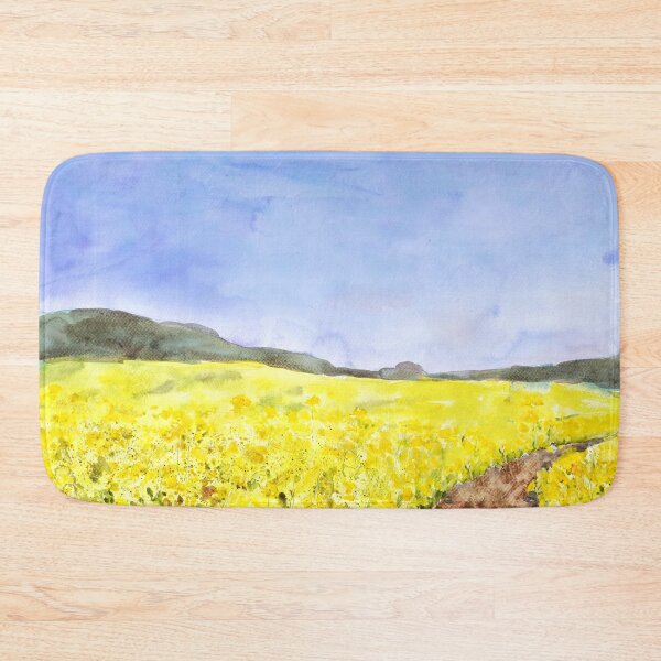 Item preview, golden yellow  rapeseed flower field watercolor hand painted  designed and sold by ColorandColor.