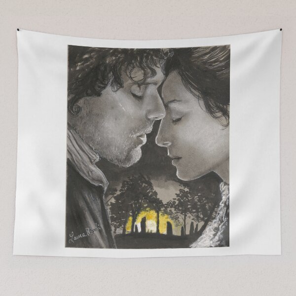 Item preview, Charcoal drawing by Laura Rispoli standing stones love sunrise art painting couple designed and sold by Laura-Rispoli.