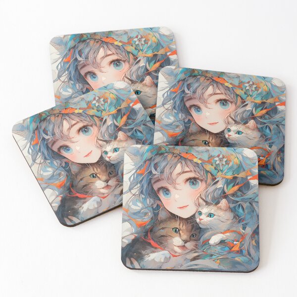 Item preview, Azure Autumn Feline Companions and Anime Girl designed and sold by bubblegoth.