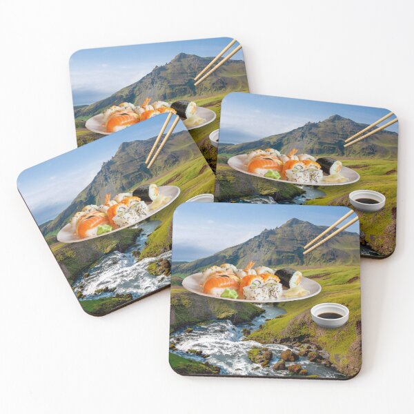 Item preview, Surreal Sushi Landscape Art Print - 'Catch of the Day' Riverbank Feast with Soy Sauce designed and sold by GollyWillikers.
