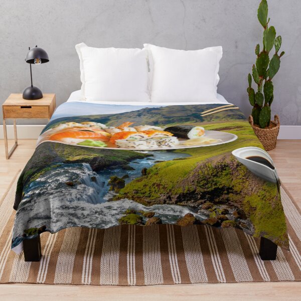 Item preview, Surreal Sushi Landscape Art Print - 'Catch of the Day' Riverbank Feast with Soy Sauce designed and sold by GollyWillikers.