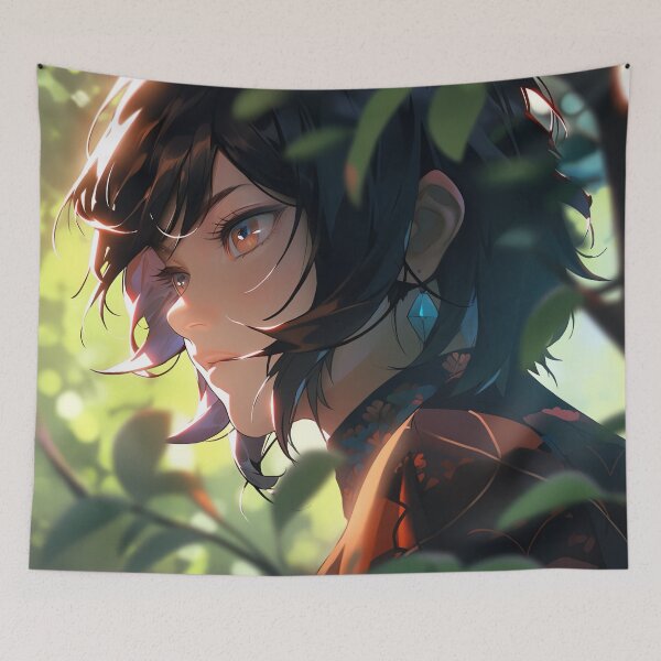 Item preview, Serene Emerald Enchanted Foliage Anime Girl designed and sold by bubblegoth.