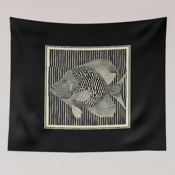 Item preview, Trippy Stamped Fish Print designed and sold by Yogimeister.