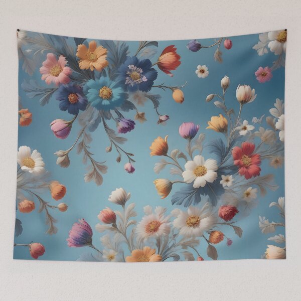 Item preview, Magical Colorful Flowers: Floral Pattern on Blue Background designed and sold by MrKATORSKI.