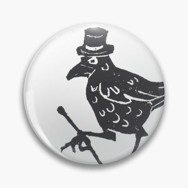 Item preview, Grackle with top hat and cane lino print designed and sold by CrittersByLola.