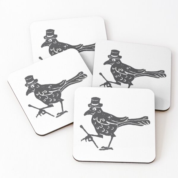 Item preview, Grackle with top hat and cane lino print designed and sold by CrittersByLola.