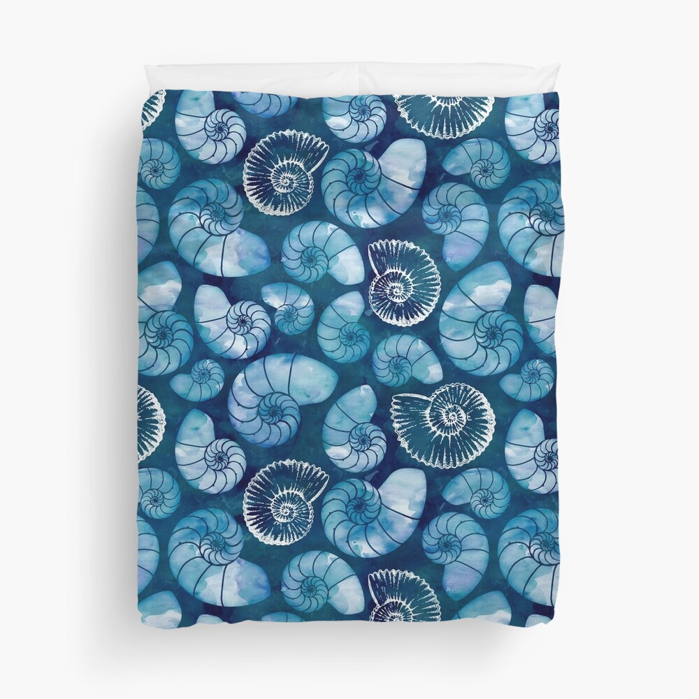 Nautilus fossils in sapphire blue Duvet Cover