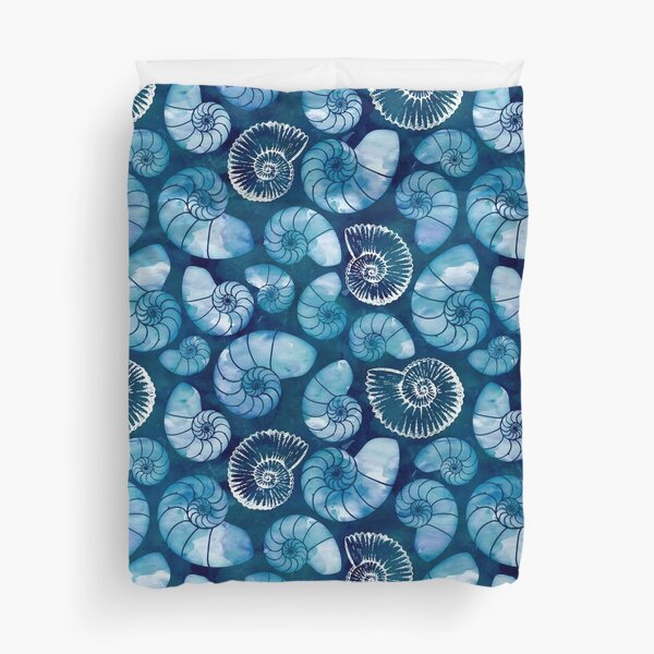 Nautilus fossils in sapphire blue Duvet Cover