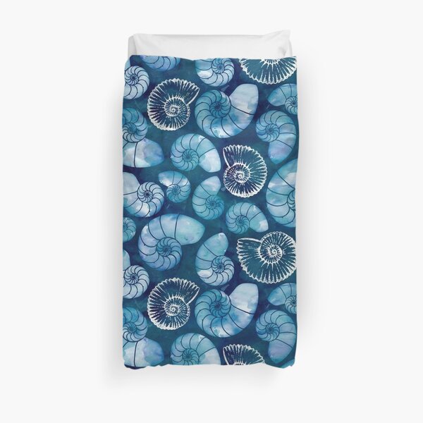 Nautilus fossils in sapphire blue Duvet Cover