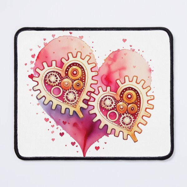 Item preview, Watercolor drawing of two red hearts in the form of gears that rotate each other designed and sold by evk-art.