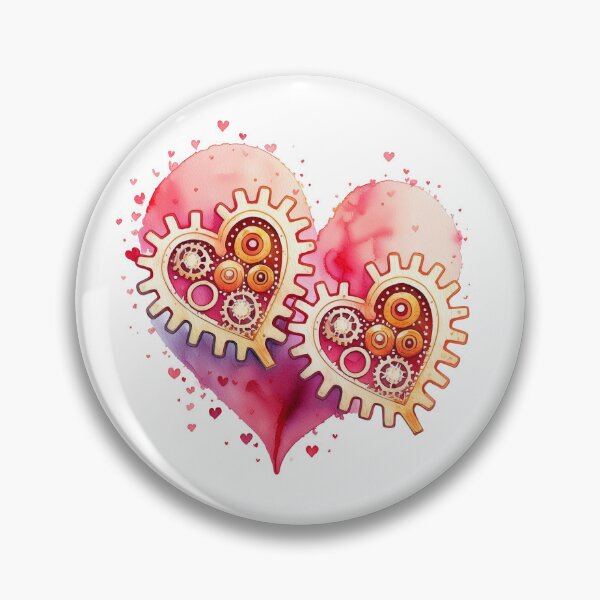 Item preview, Watercolor drawing of two red hearts in the form of gears that rotate each other designed and sold by evk-art.