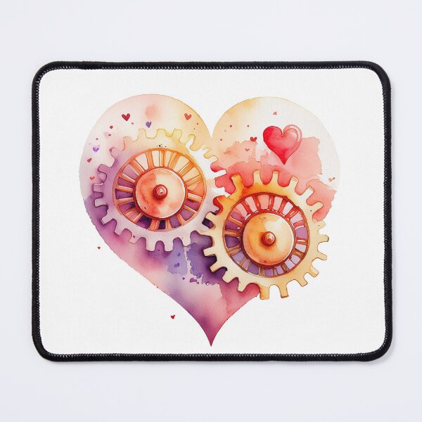 Item preview, Watercolor drawing of red heart with the gears that rotate each other designed and sold by evk-art.