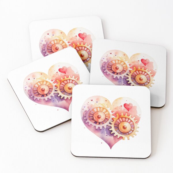 Item preview, Watercolor drawing of red heart with the gears that rotate each other designed and sold by evk-art.
