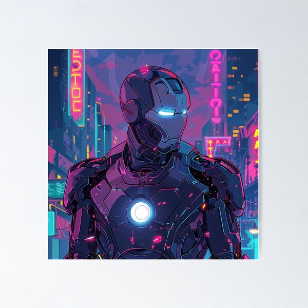 Item preview, This Iron Man who is depicted in a 90s anime style with cyberpunk vibes as a retro poster style vector illustration featuring lo-fi aesthetics. designed and sold by HANGLEMAN.