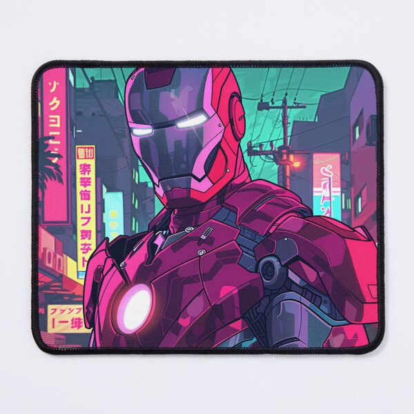 Artikelvorschau, Dieser Iron Man wird im Anime-Stil der 90er mit Cyberpunk-Vibes als Vektorillustration im Retro-Posterstil mit Lo-Fi-Ästhetik dargestellt. entworfen und verkauft von HANGLEMAN.