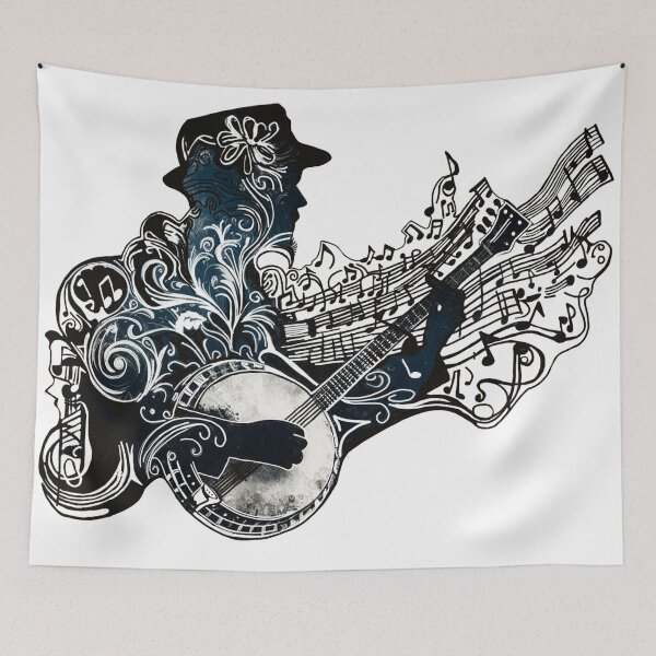 Item preview, The Banjo Man - Black and White Ink Music Art designed and sold by HausKatz.