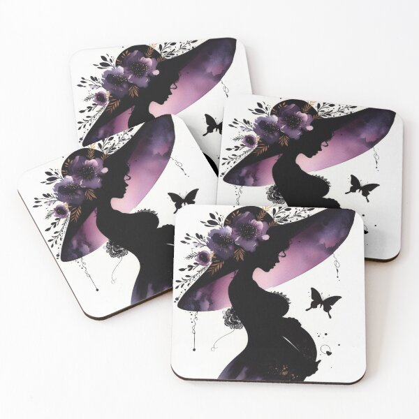 Item preview, Silhouette of a pregnant lady in wide brimmed hat with flowers, purple   designed and sold by SallybySallyAnn.