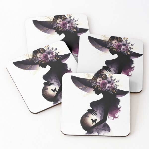 Item preview, Silhouette of a pregnant lady in wide brimmed hat with flowers,splash of purple   designed and sold by SallybySallyAnn.