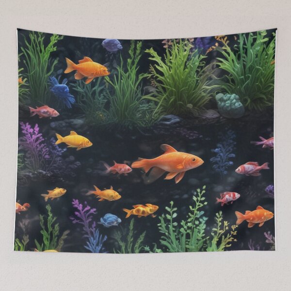 Item preview, Aqua fishes and coral reef ecosystem print design  designed and sold by Anshu3813.