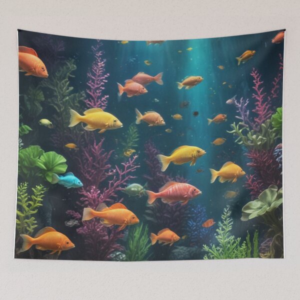 Item preview, Aquarium fishes and coral reef ecosystem print design  designed and sold by Anshu3813.
