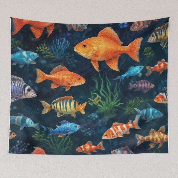 Item preview, Aquarium fishes and coral reef ecosystem print design  designed and sold by Anshu3813.