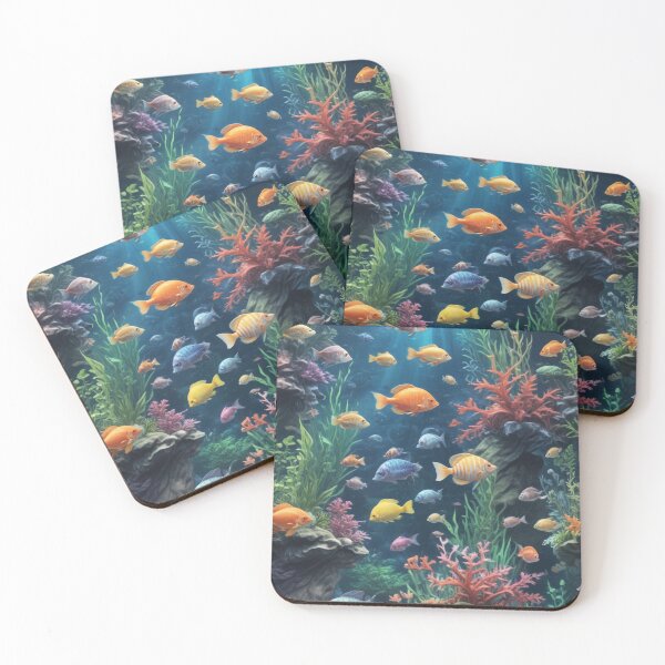 Item preview, Aquarium fishes and coral reef ecosystem print design  designed and sold by Anshu3813.