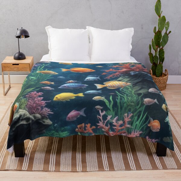 Item preview, Aquarium fishes and coral reef ecosystem print design designed and sold by Anshu3813.