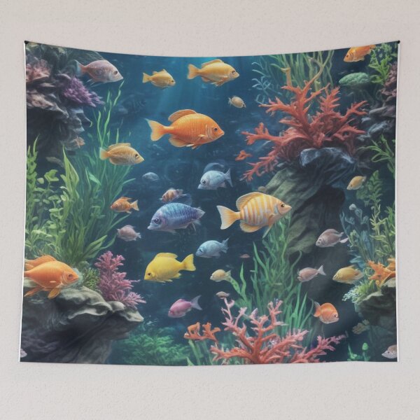 Item preview, Aquarium fishes and coral reef ecosystem print design  designed and sold by Anshu3813.