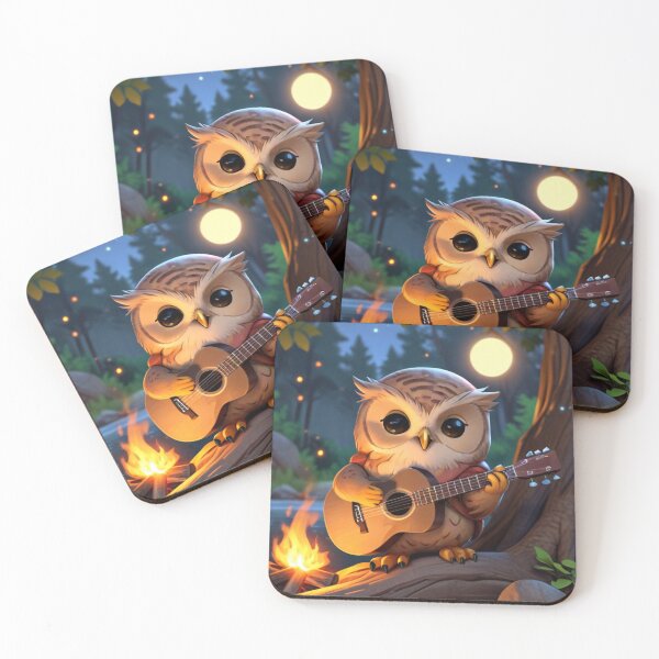 Item preview, Owl camping guitarist designed and sold by Artbellachi.