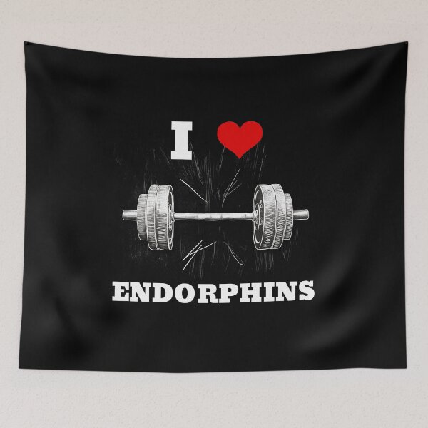 Item preview, I LOVE ENDORPHINS White Lettering Red Heart Barbell Design designed and sold by Primal Pump Co LTD.