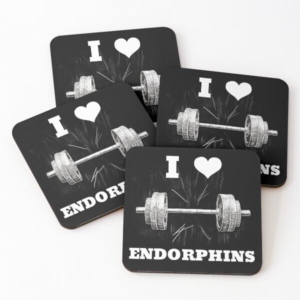 Item preview, I LOVE ENDORPHINS White Lettering White Heart Barbell Design designed and sold by Primal Pump Co LTD.