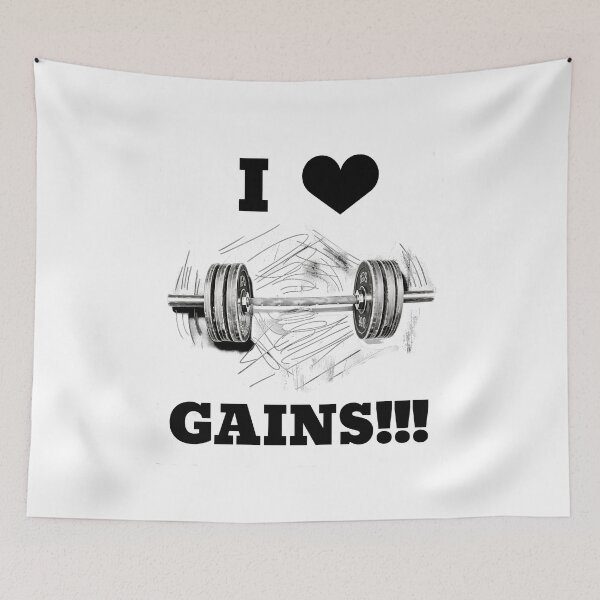 Item preview, I LOVE / HEART GAINS!!! Black Lettering Black Heart Barbell Design designed and sold by Primal Pump Co LTD.