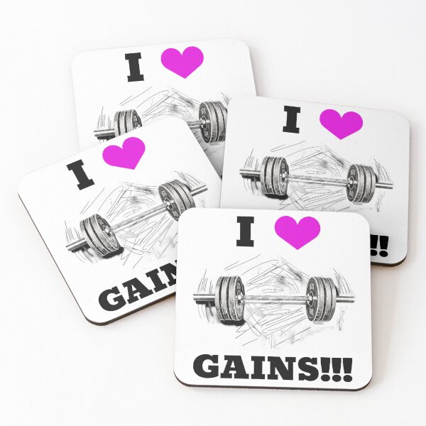Item preview, I LOVE / HEART GAINS!!! Black Lettering Pink Heart Barbell Design designed and sold by Primal Pump Co LTD.