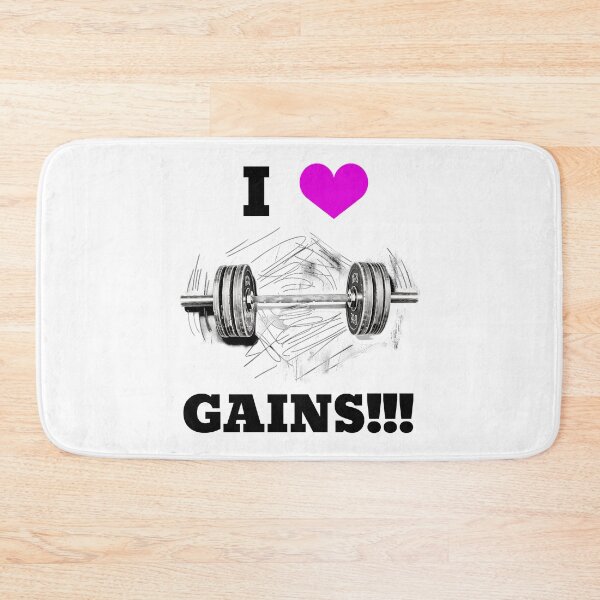 Item preview, I LOVE / HEART GAINS!!! Black Lettering Pink Heart Barbell Design designed and sold by Primal Pump Co LTD.