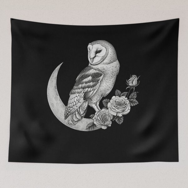 Item preview, Barn Owl, Half Moon & Roses Gothic designed and sold by lunaelizabeth.
