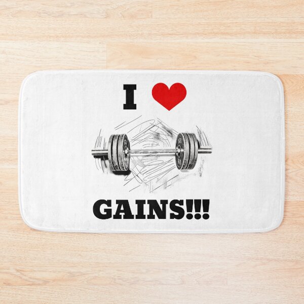 Item preview, I LOVE / HEART GAINS!!! Black Lettering Red Heart Barbell Design designed and sold by Primal Pump Co LTD.