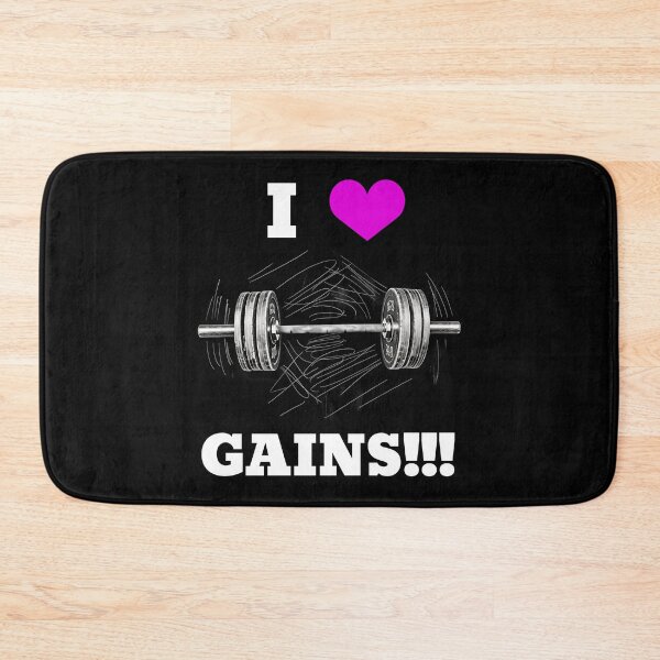 Item preview, I LOVE / HEART GAINS!!! White Lettering Pink Heart Barbell Design designed and sold by Primal Pump Co LTD.