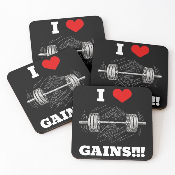Item preview, I LOVE / HEART GAINS!!! White Lettering Red Heart Barbell Design designed and sold by Primal Pump Co LTD.