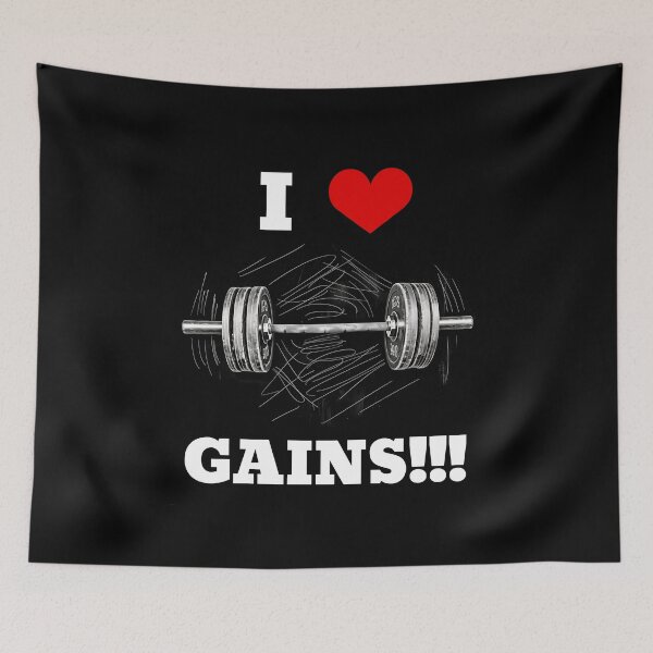 Item preview, I LOVE / HEART GAINS!!! White Lettering Red Heart Barbell Design designed and sold by Primal Pump Co LTD.
