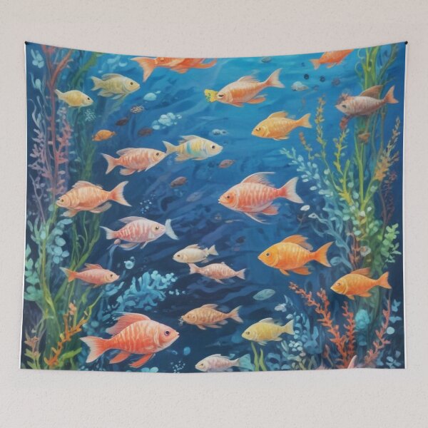 Item preview, Aquarium fishes and coral reef ecosystem print design  designed and sold by Anshu3813.