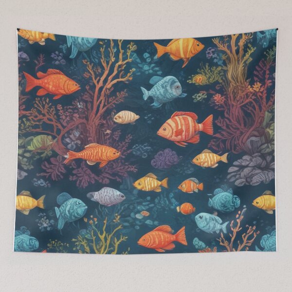 Item preview, Aquarium fishes and coral reef ecosystem print design  designed and sold by Anshu3813.