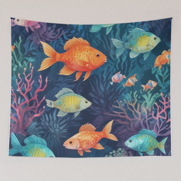 Item preview, Aquarium fishes and coral reef ecosystem print design  designed and sold by Anshu3813.