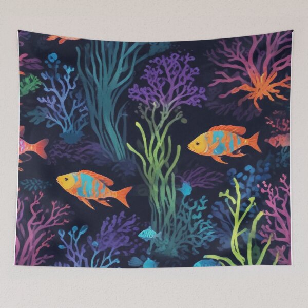 Item preview, Aquarium fishes and coral reef ecosystem print design  designed and sold by Anshu3813.