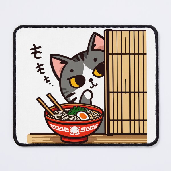 Item preview, Peeking Cat with Ramen Bowl - Cute Japanese-Inspired Art designed and sold by Designowner.
