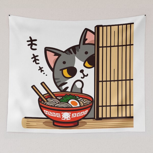 Item preview, Peeking Cat with Ramen Bowl - Cute Japanese-Inspired Art designed and sold by Designowner.